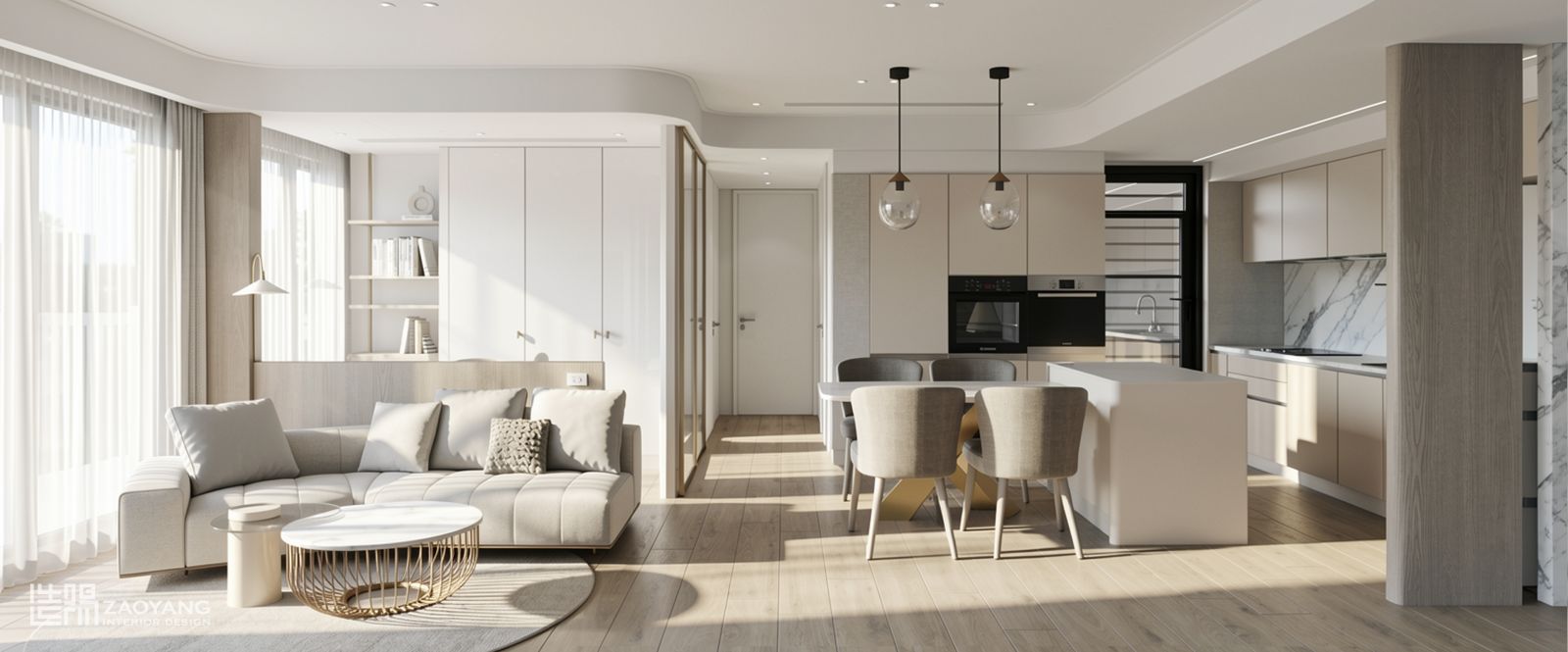 理仁柏舍|客廳・開放式格局與餐廚串聯 台中七期室內設計|理仁柏舍開放式客廳與餐廚設計